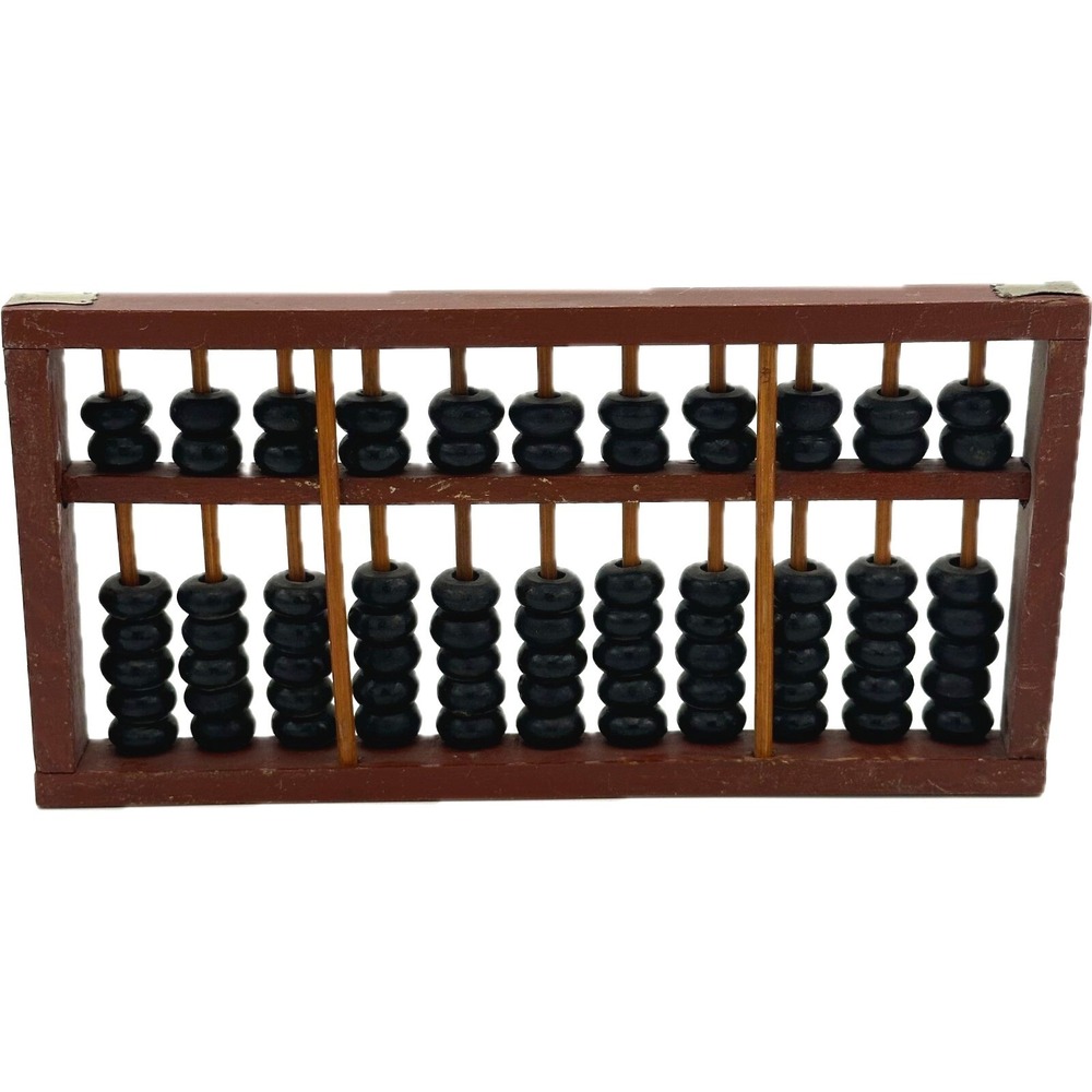 Vtg MCM Chinese Abacus 11 Digits Rods‎ Calculator Core Wood Wooden 10 X 5